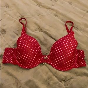 Red polka dot bra